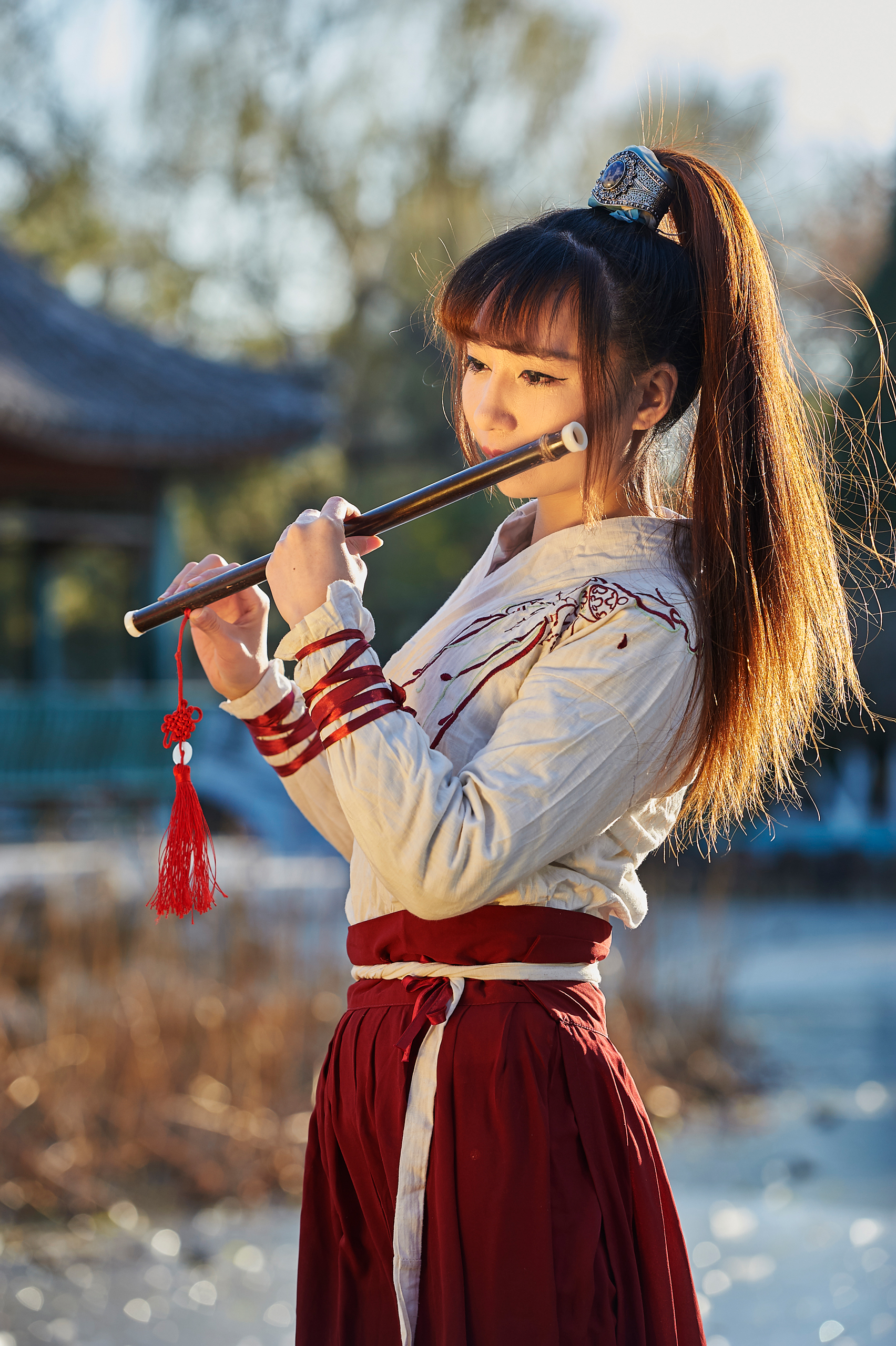 竹笛,长发与古装少年